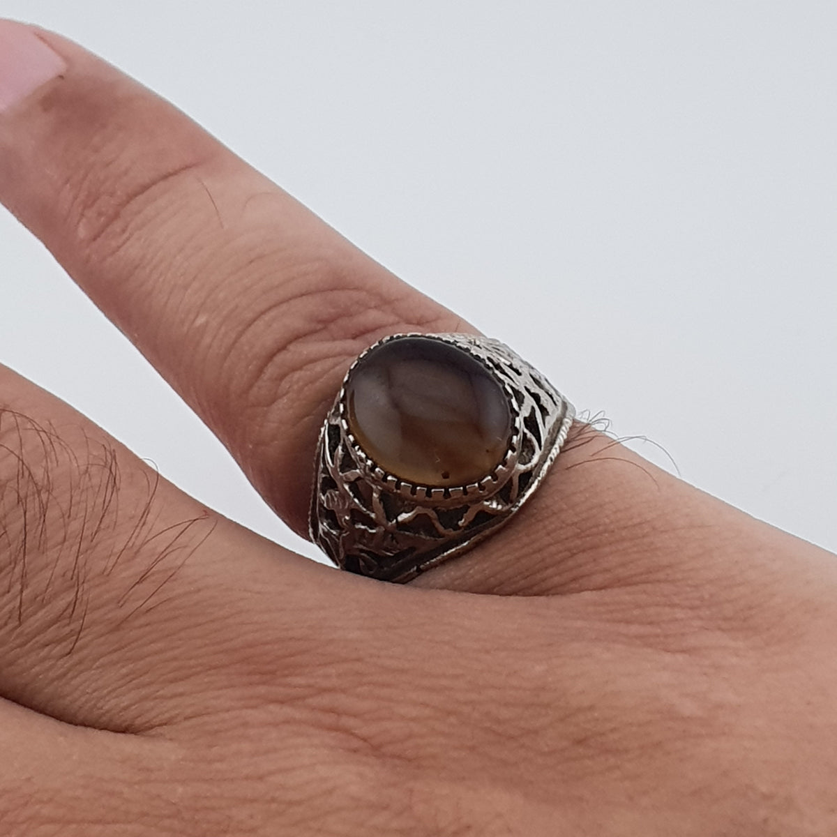Ancient Inspired Brass Ring with Natural Agate