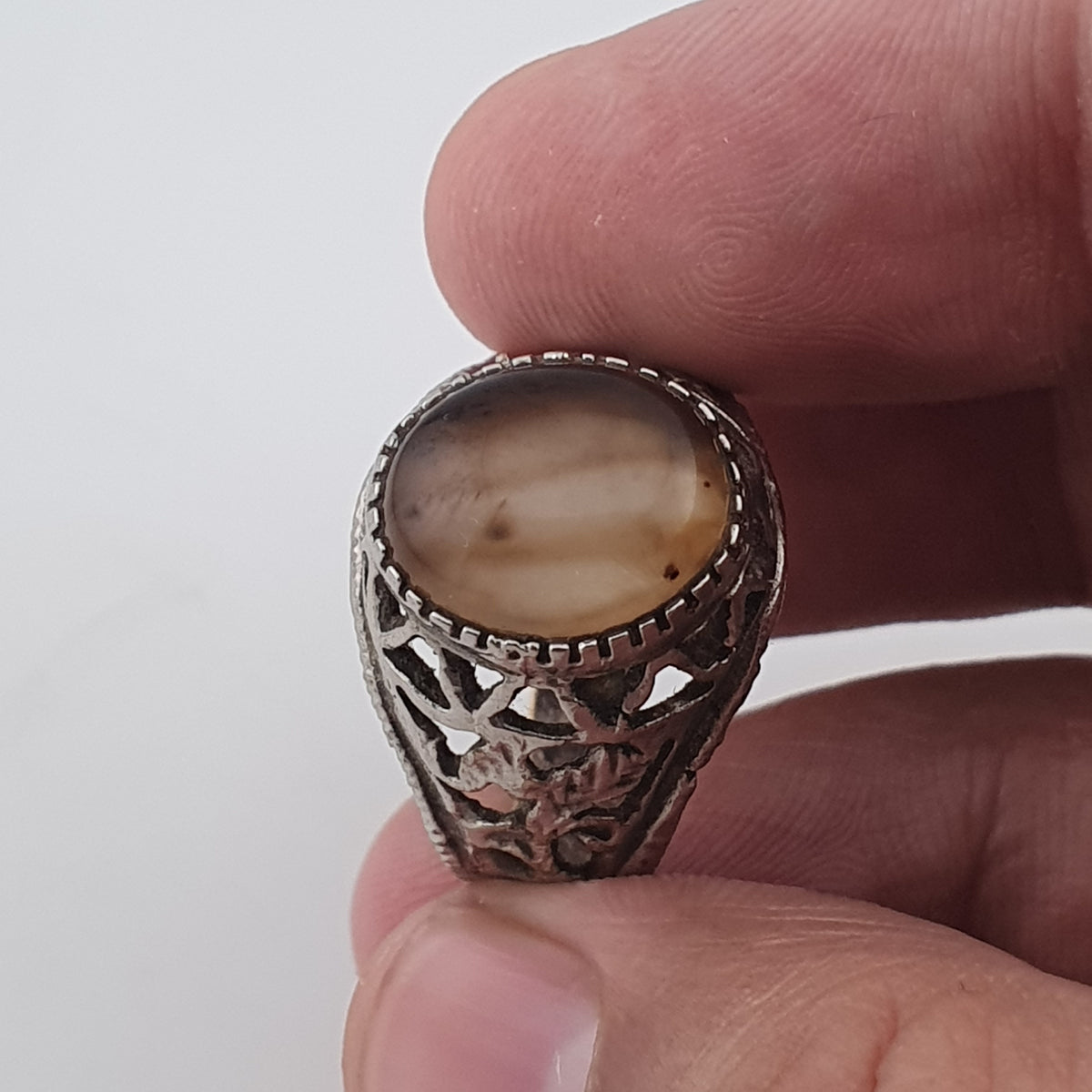 Ancient Inspired Brass Ring with Natural Agate