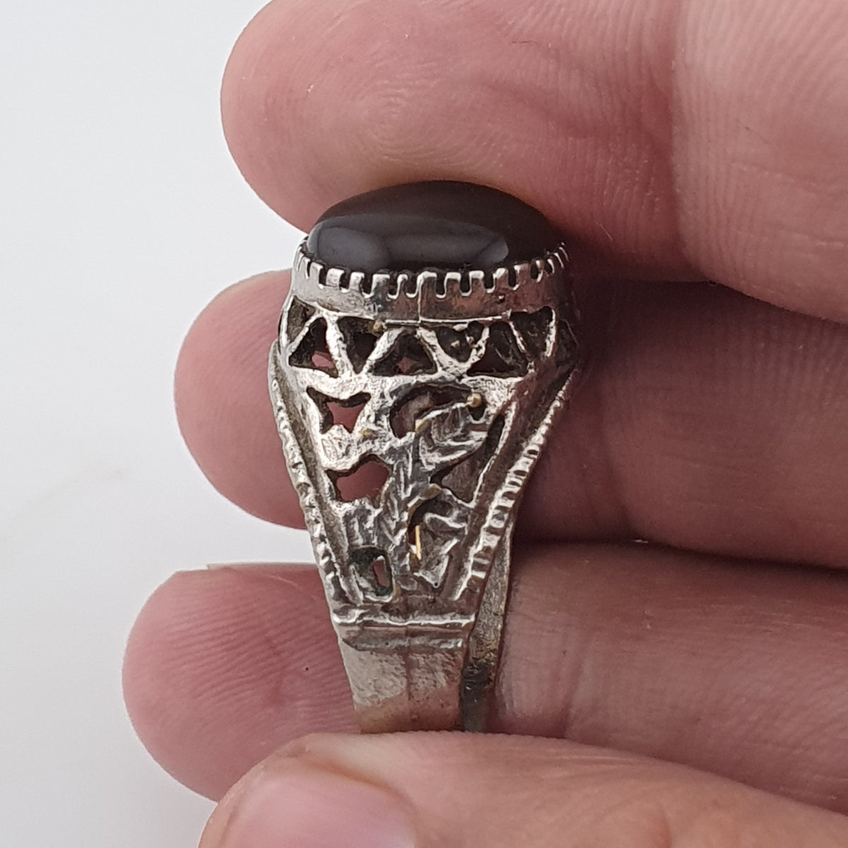 Ancient Inspired Brass Ring with Natural Agate