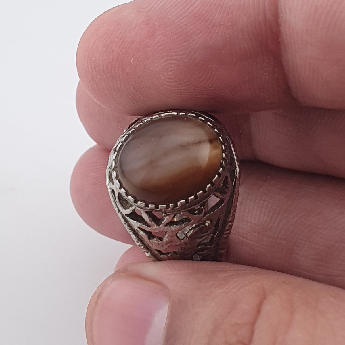Ancient Inspired Brass Ring with Natural Agate