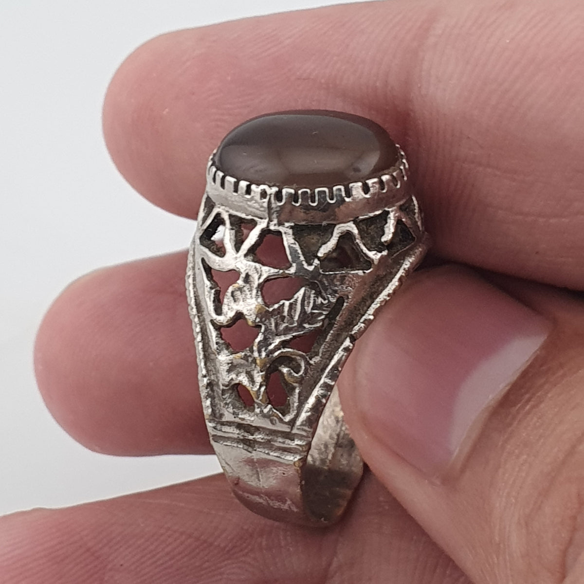 Ancient Inspired Brass Ring with Natural Agate