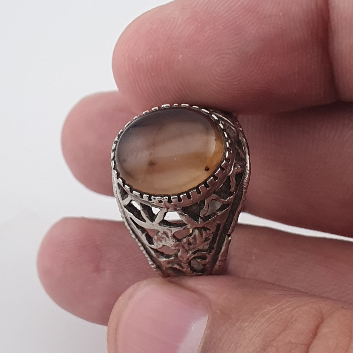 Ancient Inspired Brass Ring with Natural Agate