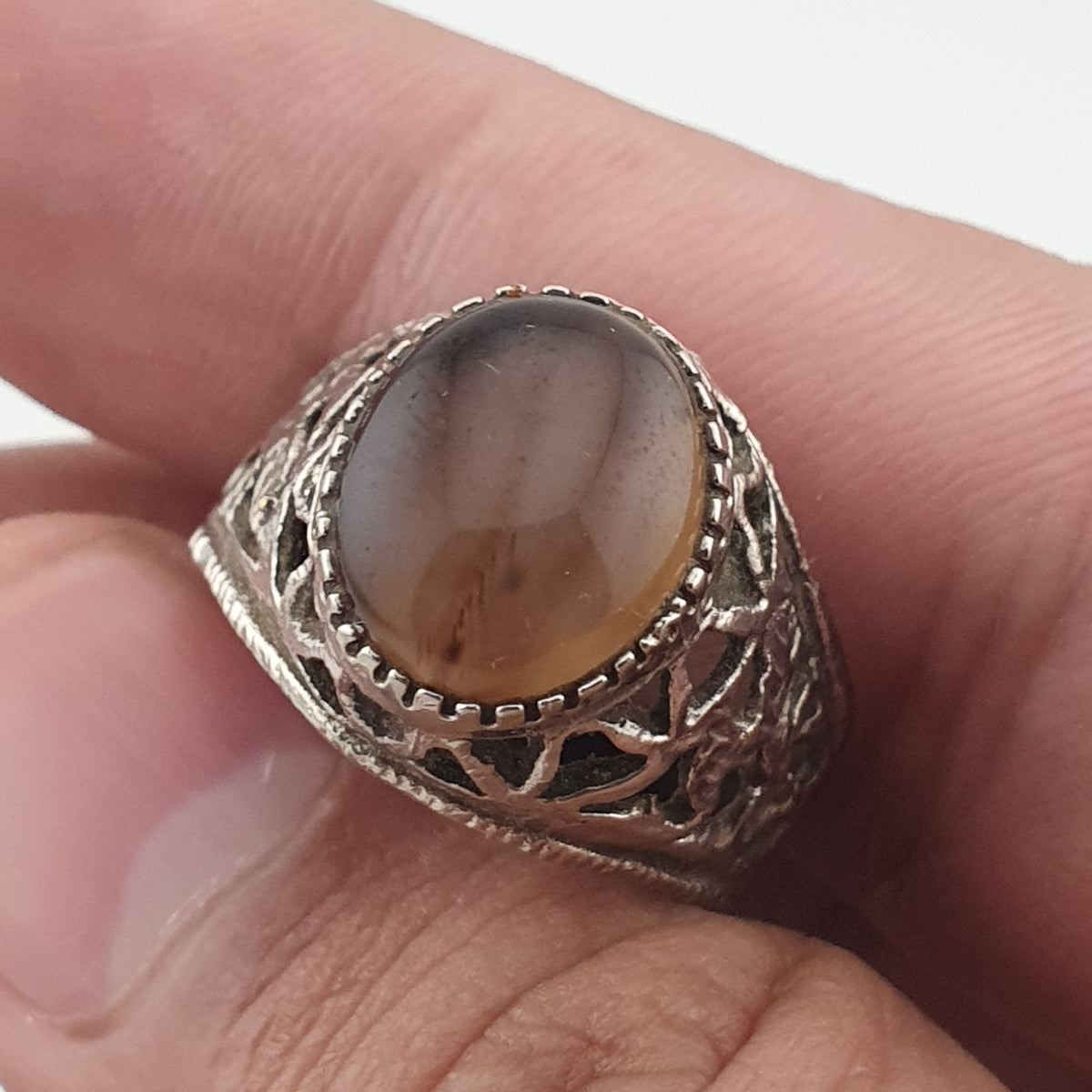 Ancient Inspired Brass Ring with Natural Agate