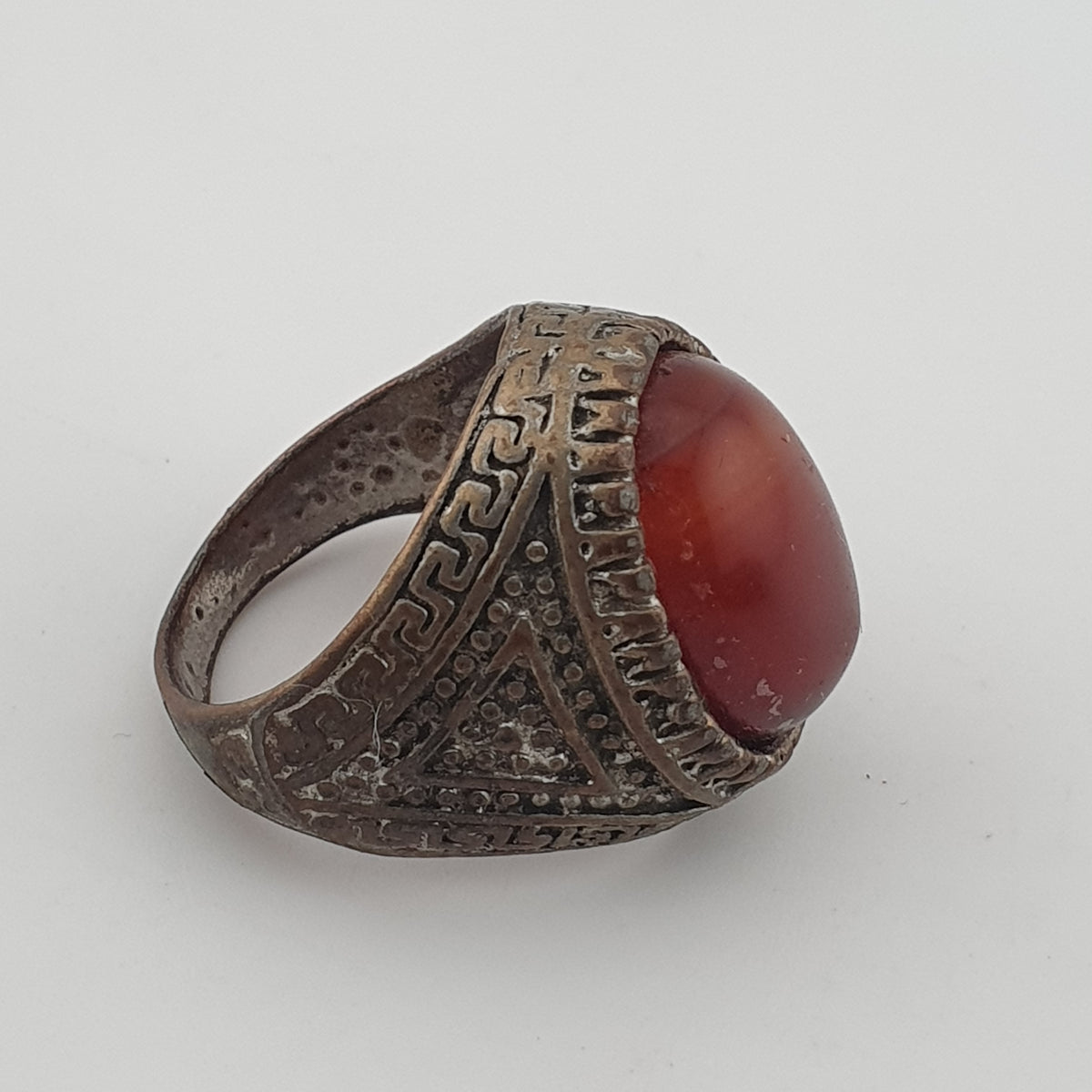 Ancient Handmade Brass Ring with Natural Agate Gemstone