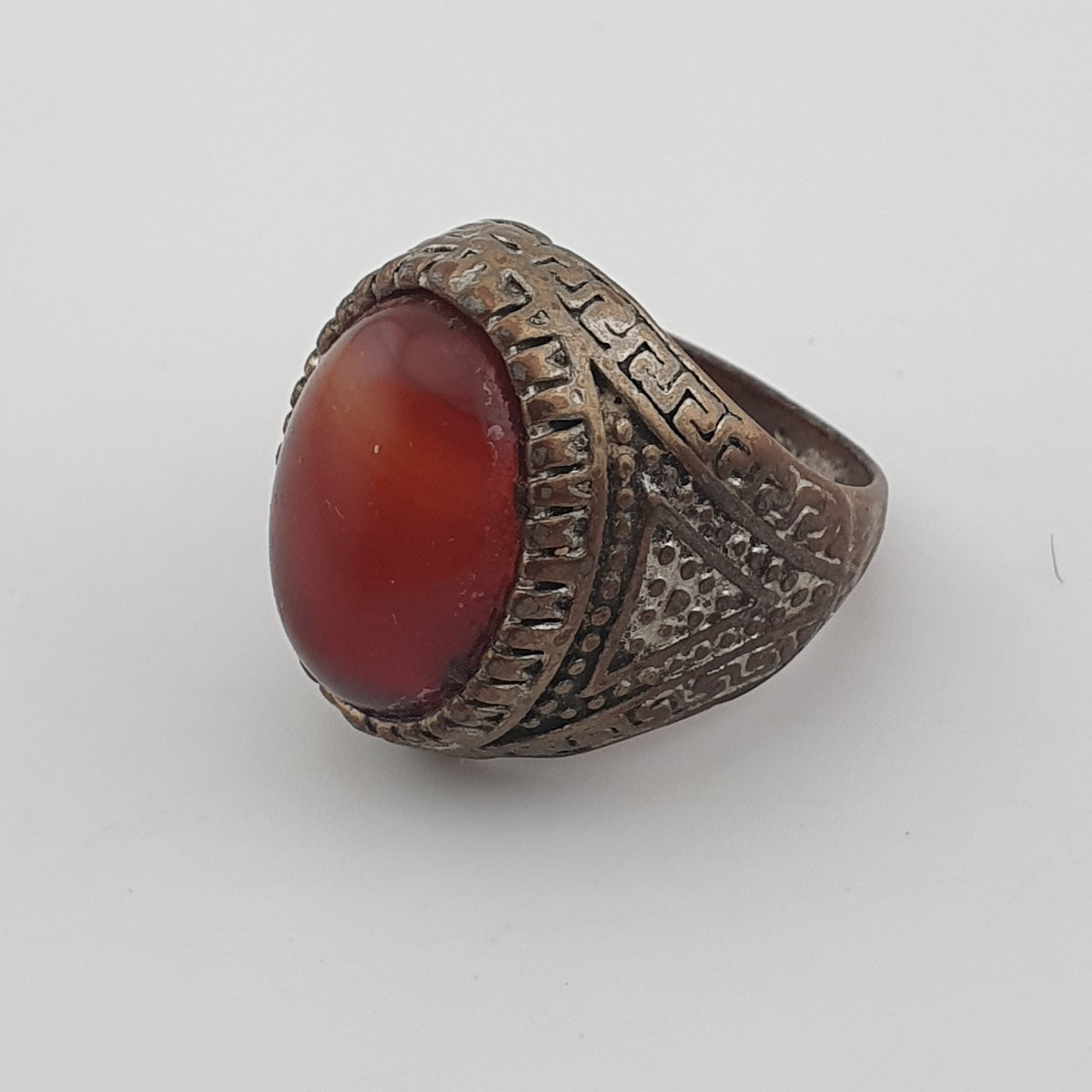Ancient Handmade Brass Ring with Natural Agate Gemstone