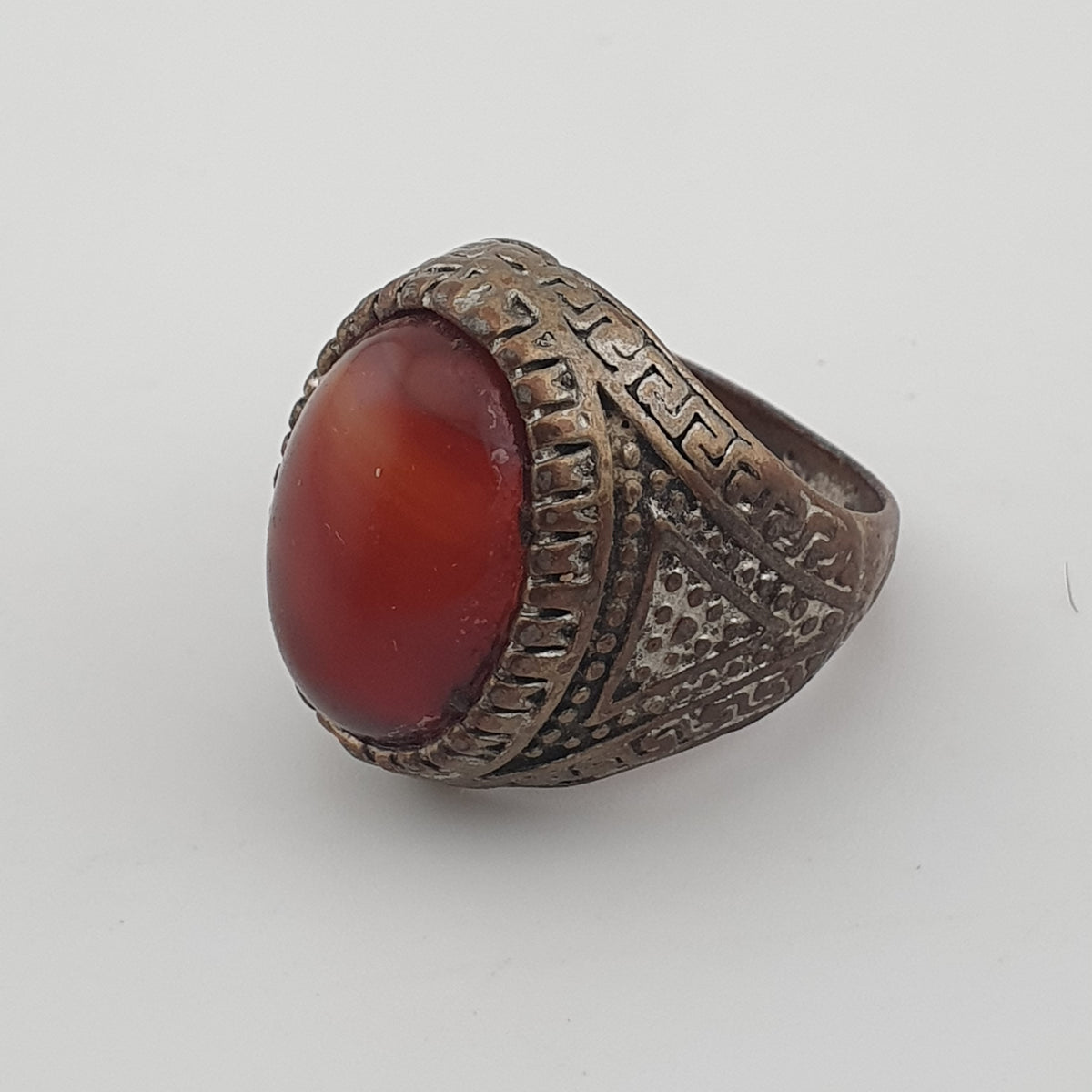 Ancient Handmade Brass Ring with Natural Agate Gemstone
