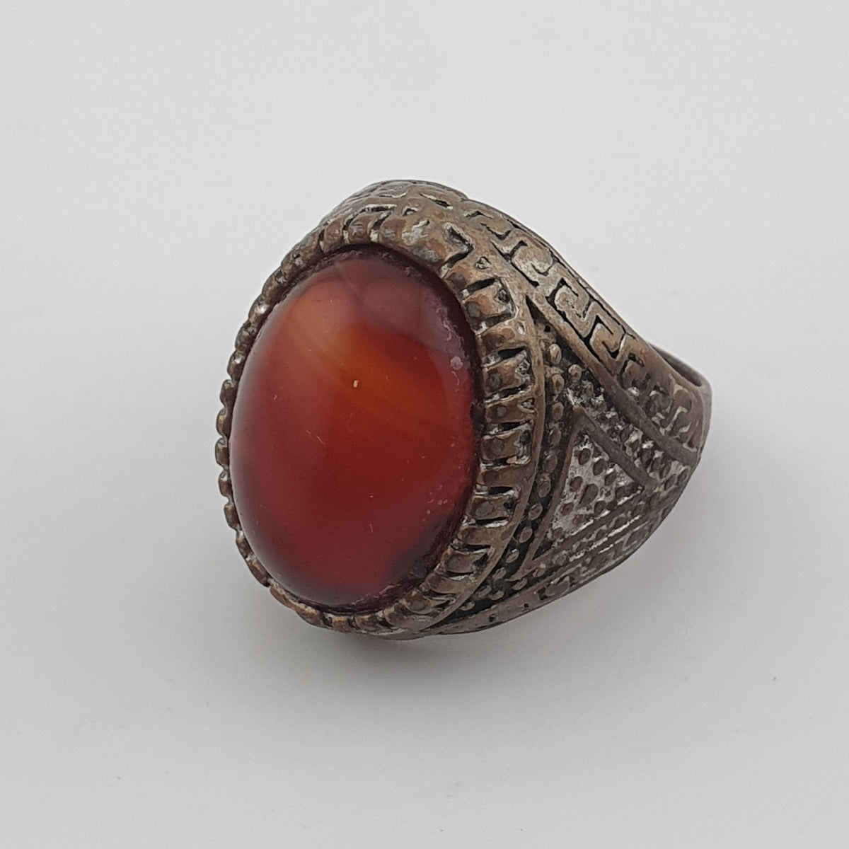 Ancient Handmade Brass Ring with Natural Agate Gemstone