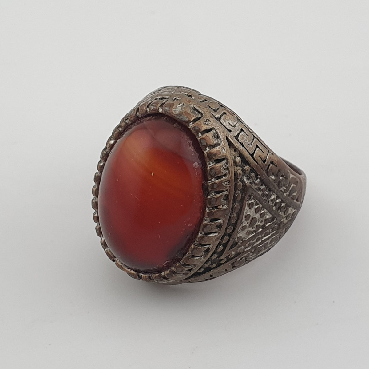 Ancient Handmade Brass Ring with Natural Agate Gemstone