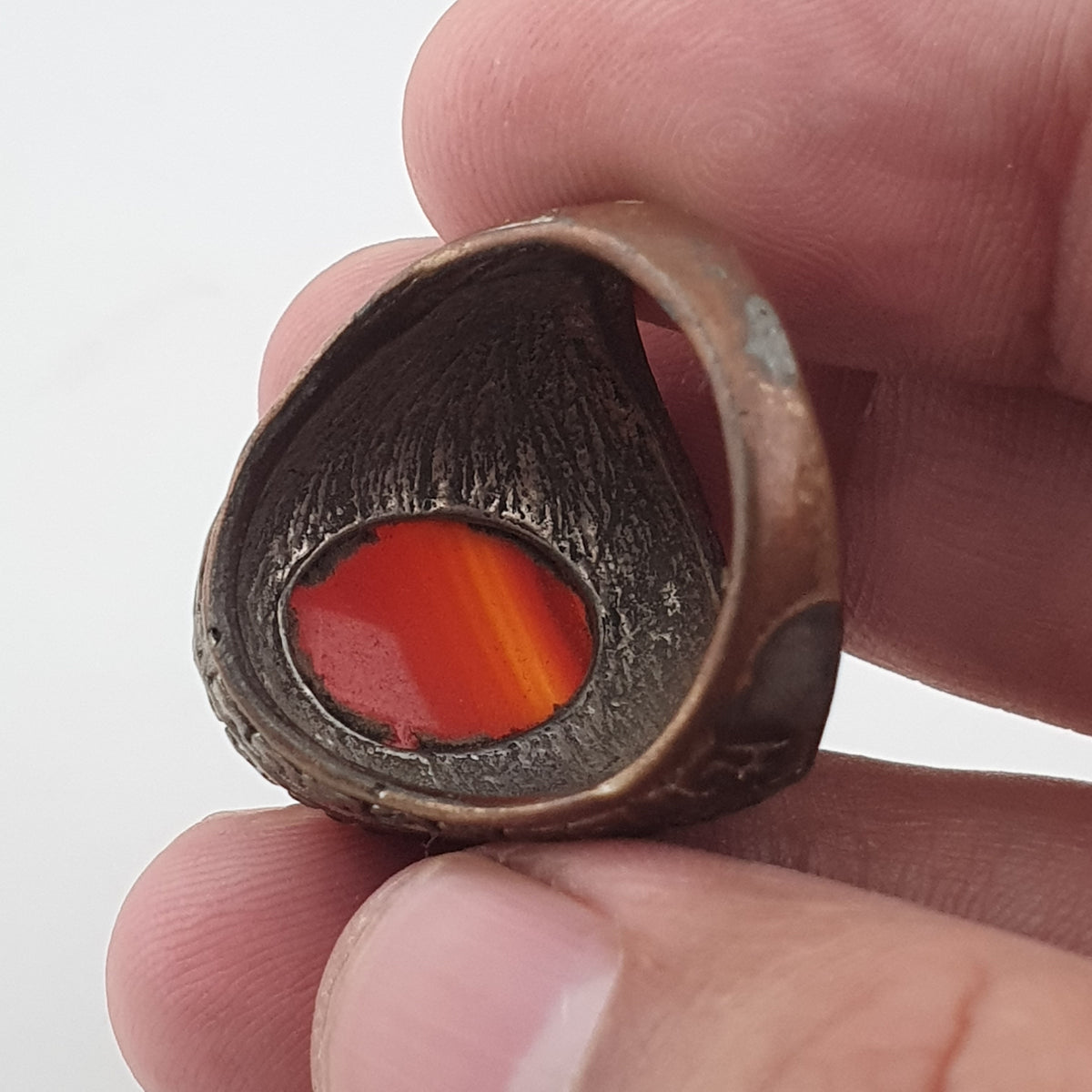 Ancient Handmade Brass Ring with Natural Agate Gemstone