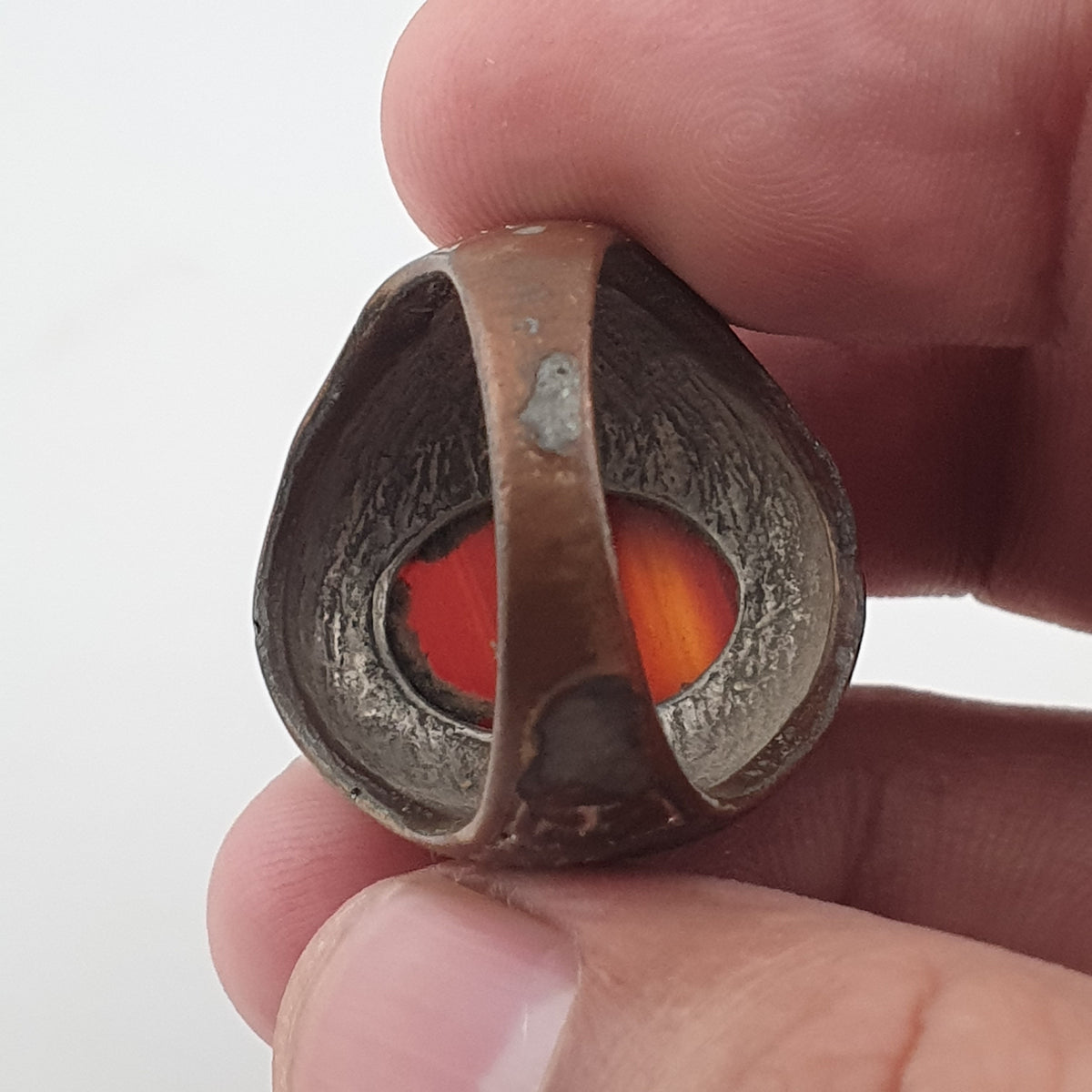 Ancient Handmade Brass Ring with Natural Agate Gemstone