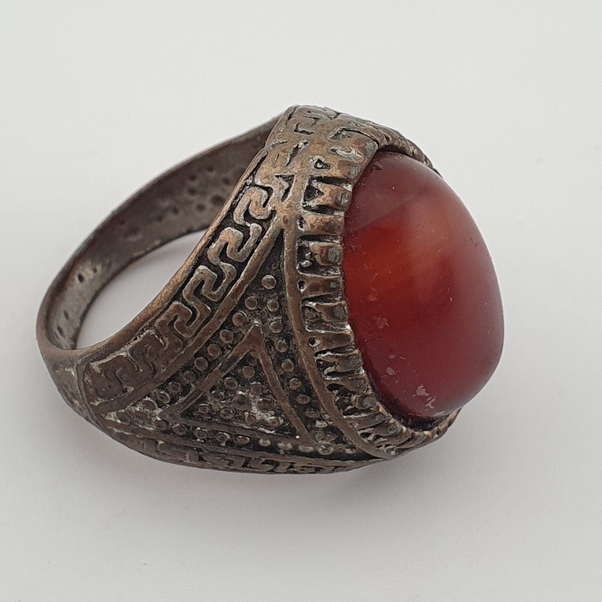 Ancient Handmade Brass Ring with Natural Agate Gemstone