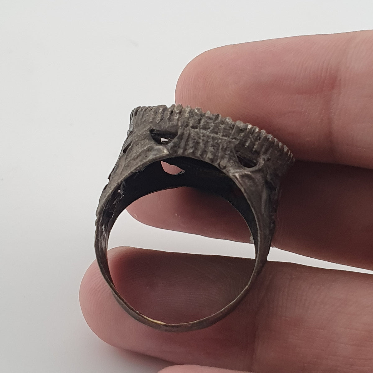 Ancient Brass Ring with Mythical Lion Engraving Rustic Statement Jewellery