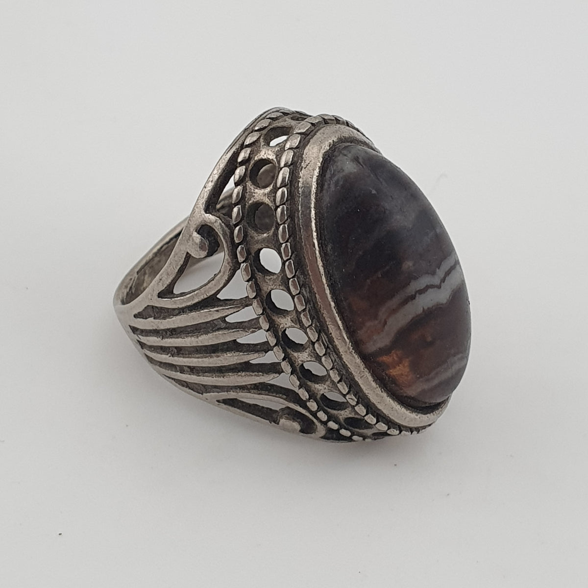 Antique Inspired Brass Ring with Glass Cabochon