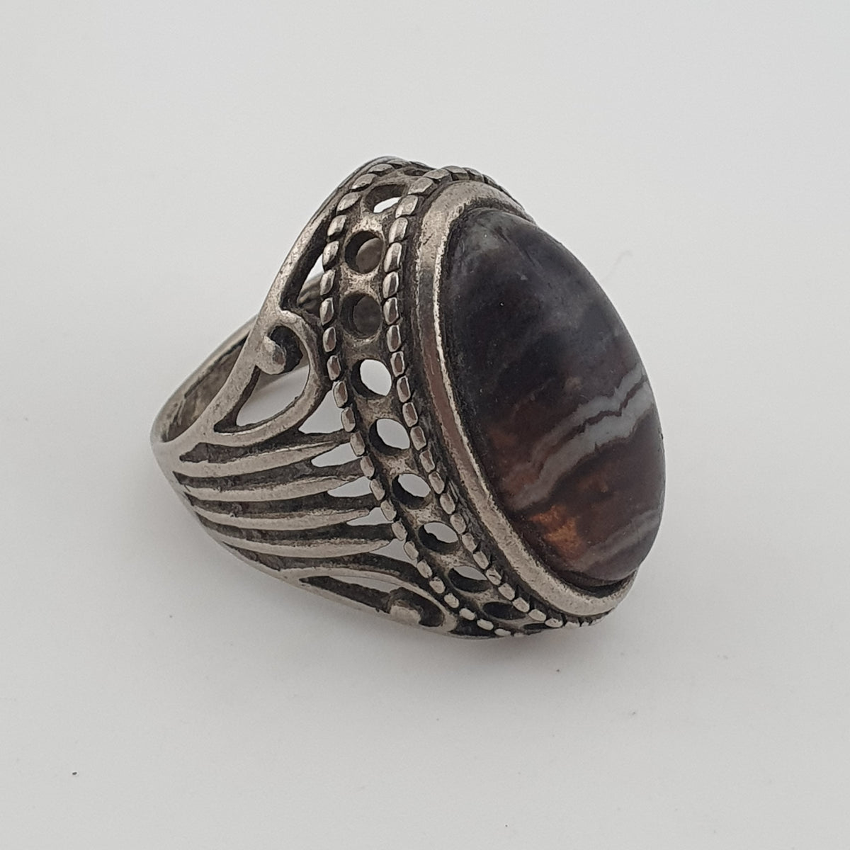 Antique Inspired Brass Ring with Glass Cabochon