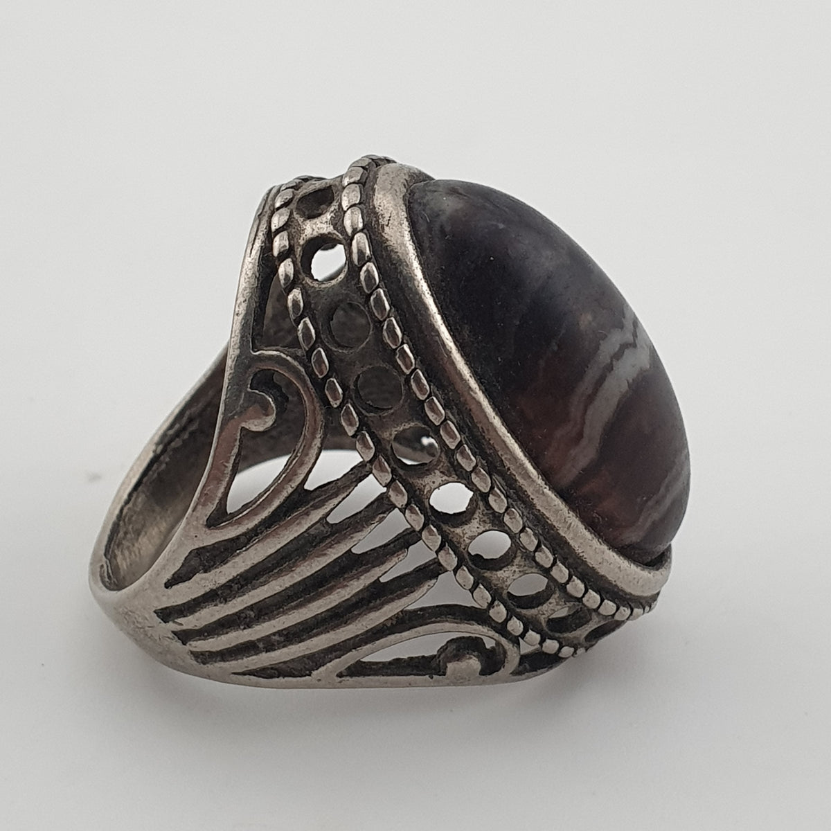 Antique Inspired Brass Ring with Glass Cabochon