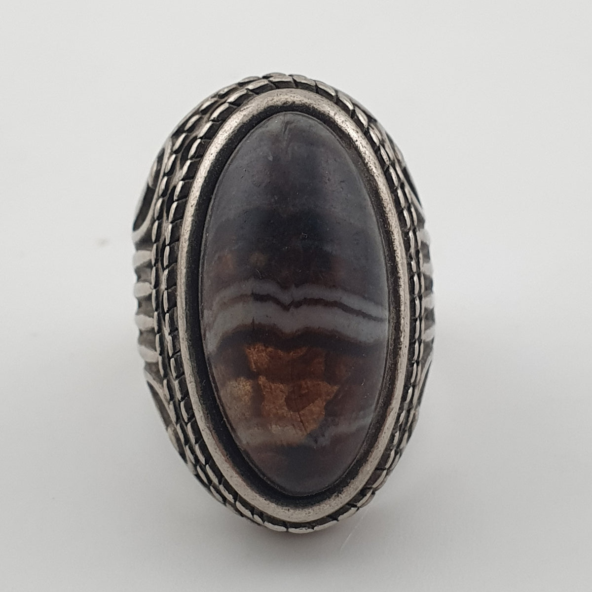 Antique Inspired Brass Ring with Glass Cabochon