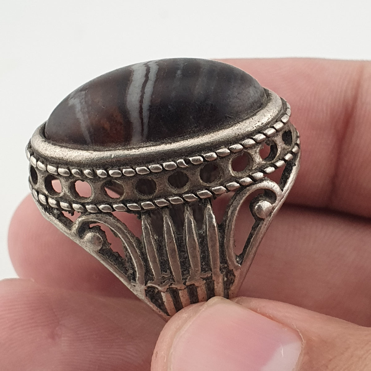 Antique Inspired Brass Ring with Glass Cabochon