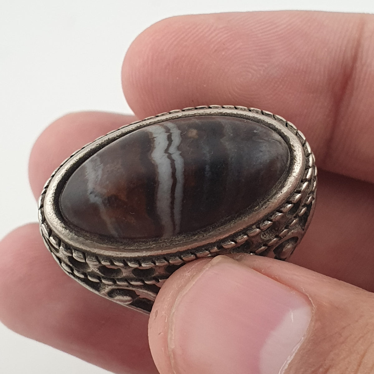 Antique Inspired Brass Ring with Glass Cabochon