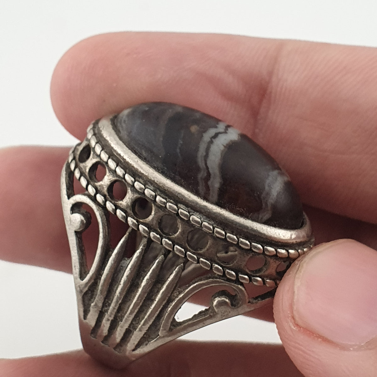 Antique Inspired Brass Ring with Glass Cabochon