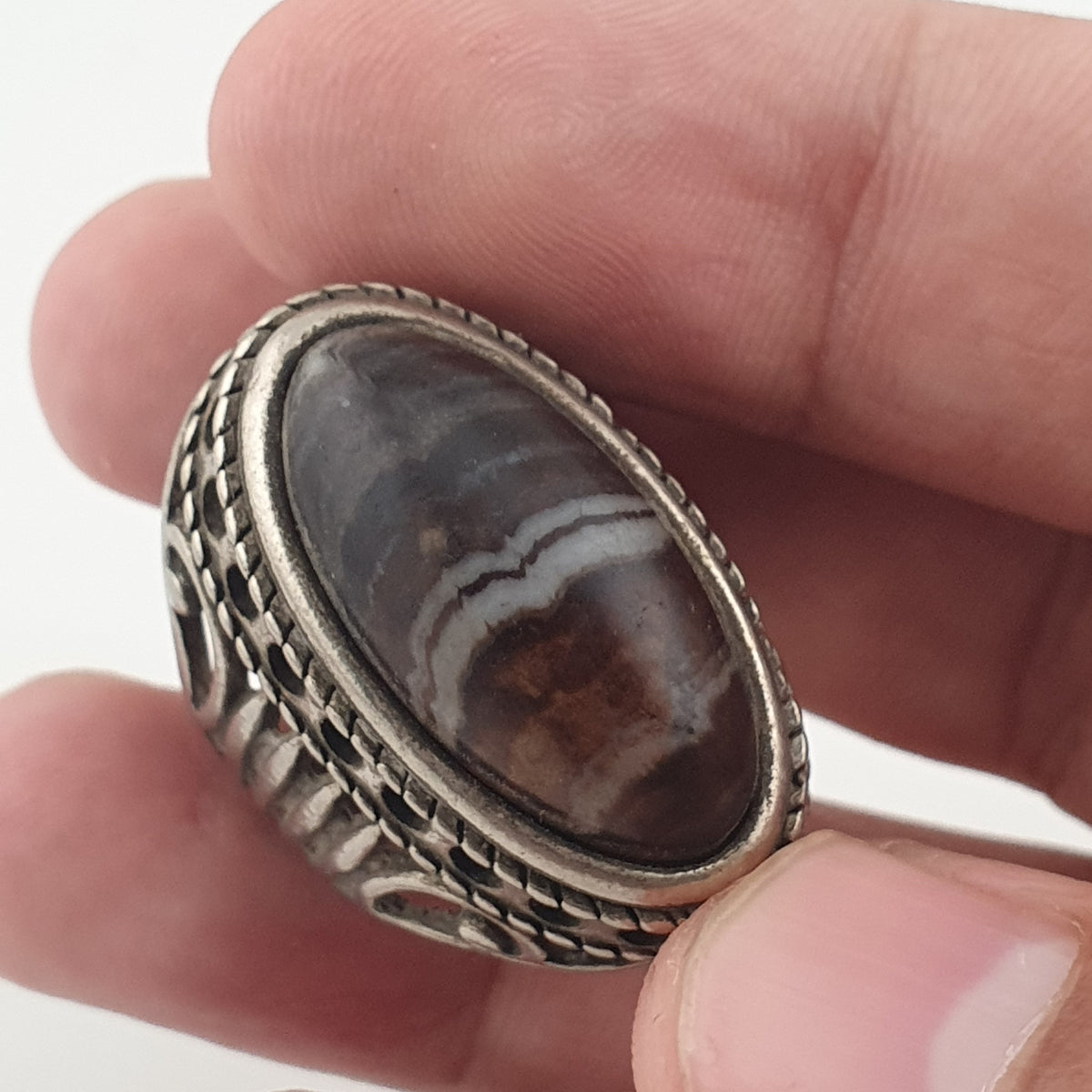 Antique Inspired Brass Ring with Glass Cabochon