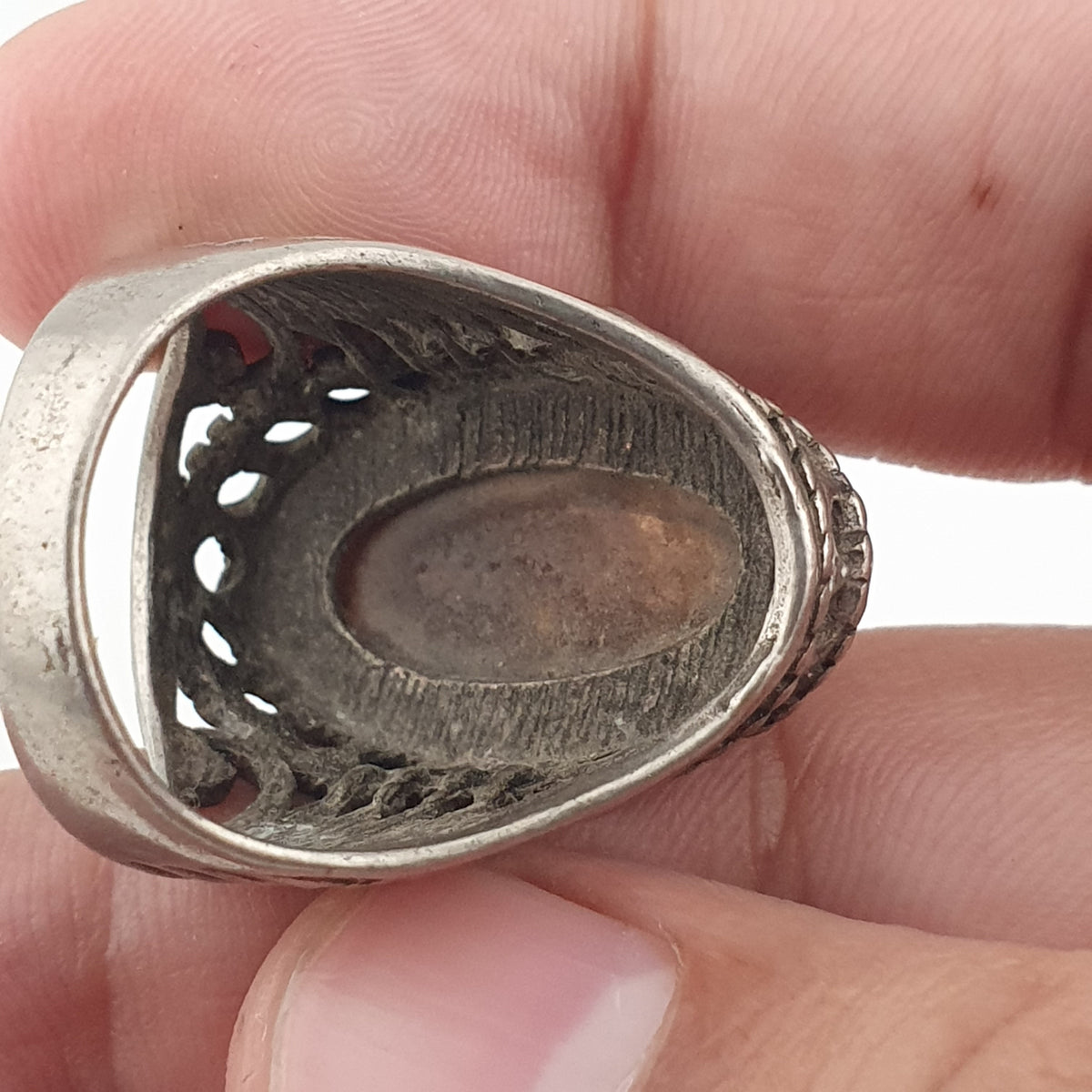 Antique Inspired Brass Ring with Glass Cabochon