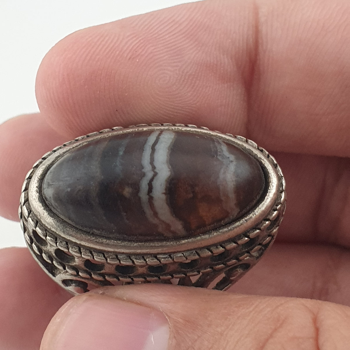 Antique Inspired Brass Ring with Glass Cabochon