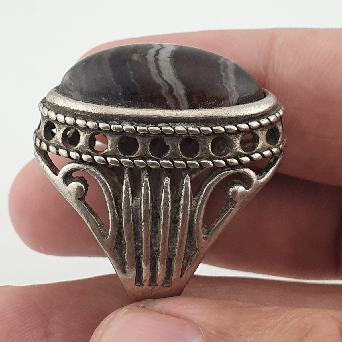 Antique Inspired Brass Ring with Glass Cabochon