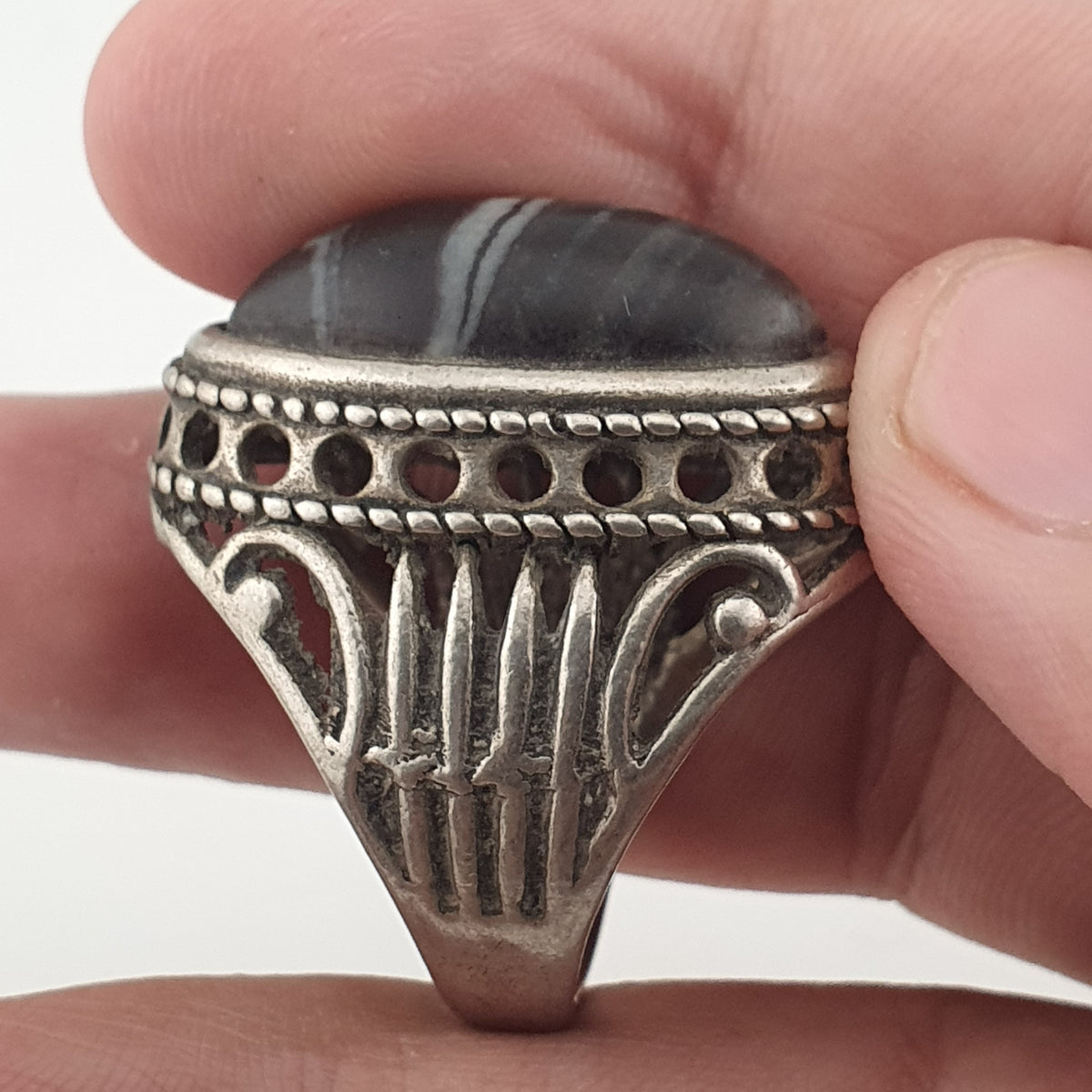 Antique Inspired Brass Ring with Glass Cabochon