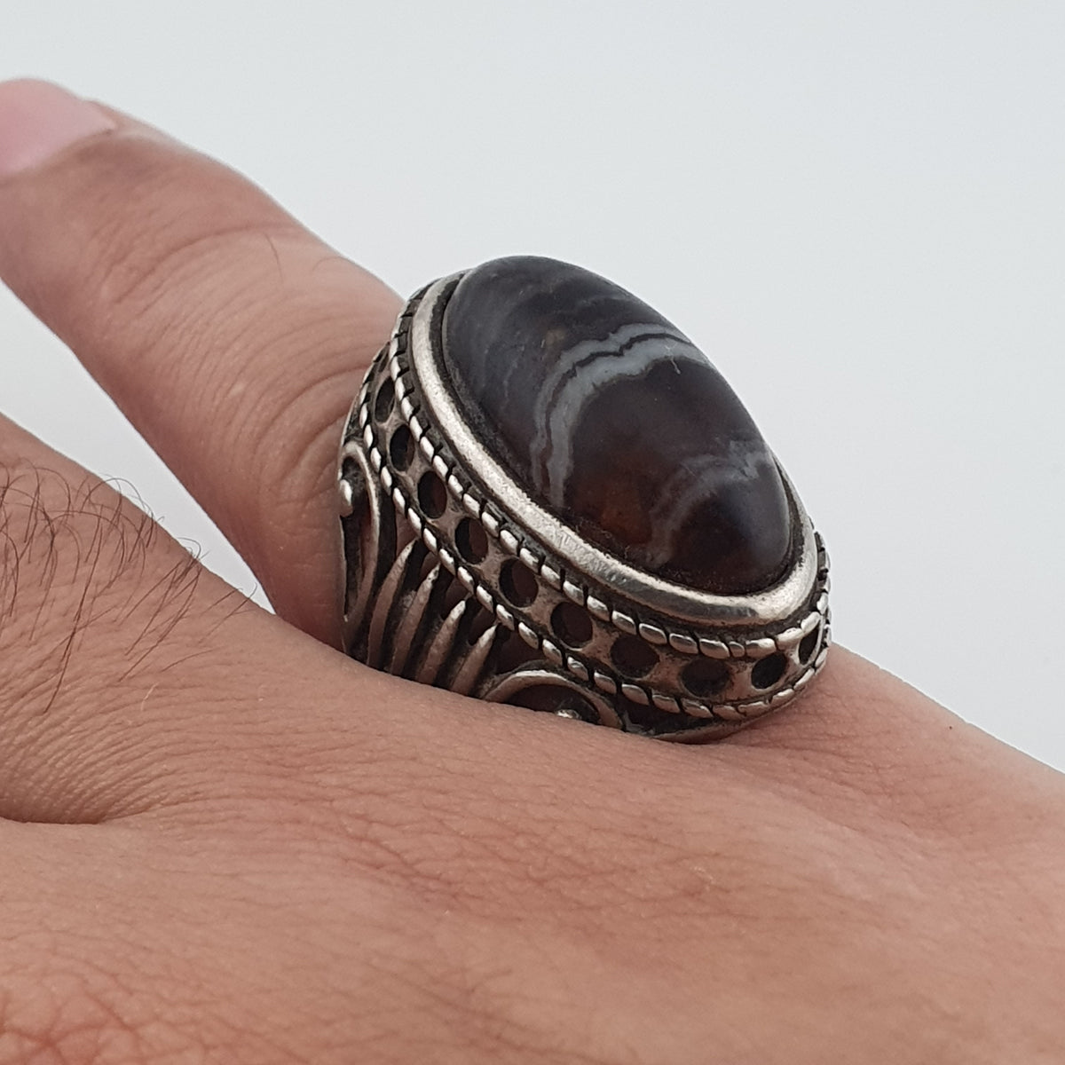 Antique Inspired Brass Ring with Glass Cabochon