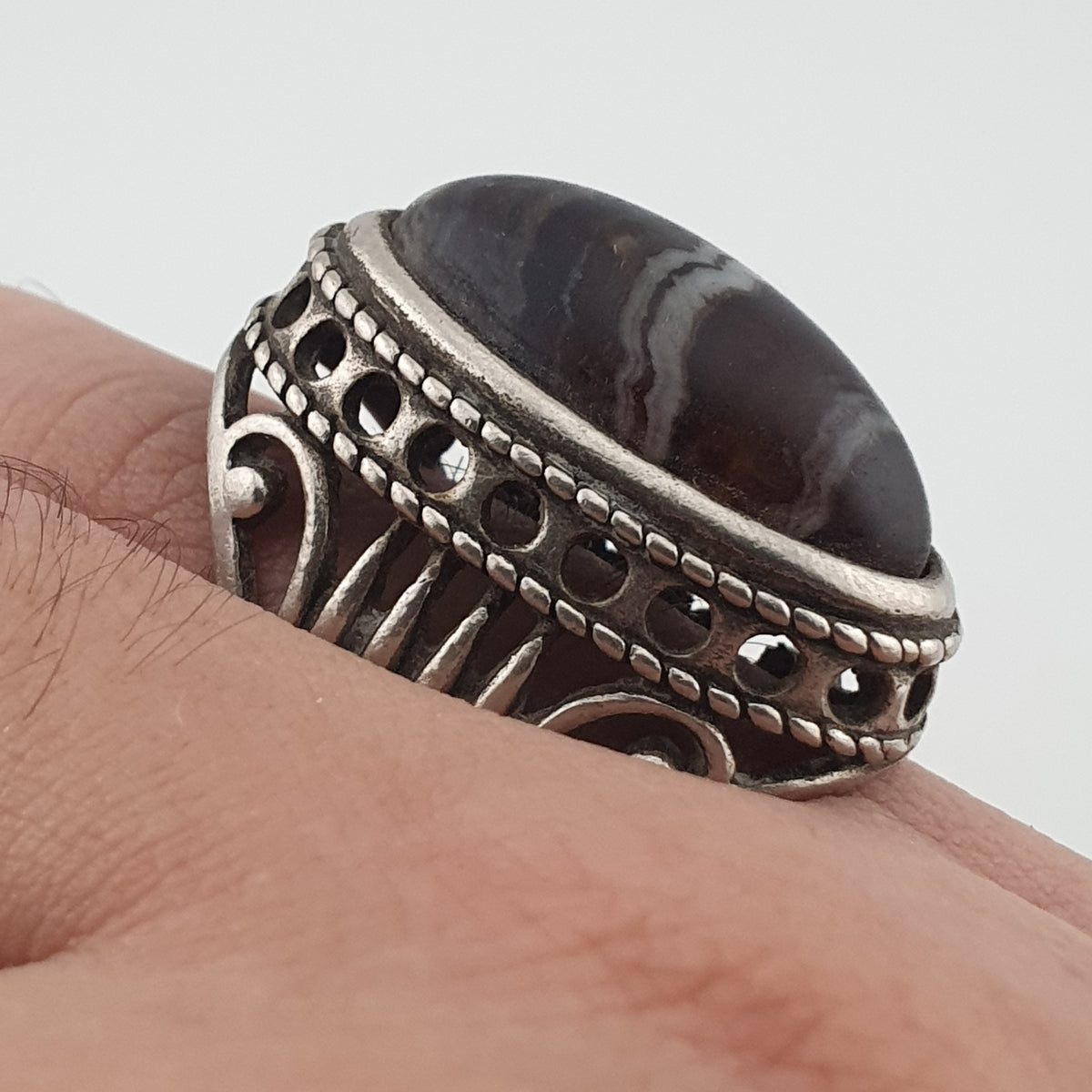 Antique Inspired Brass Ring with Glass Cabochon