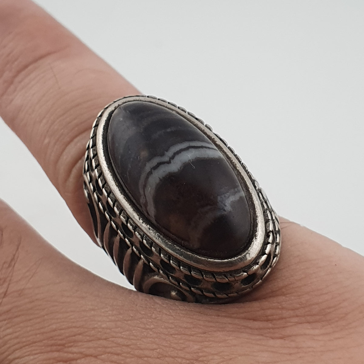 Antique Inspired Brass Ring with Glass Cabochon