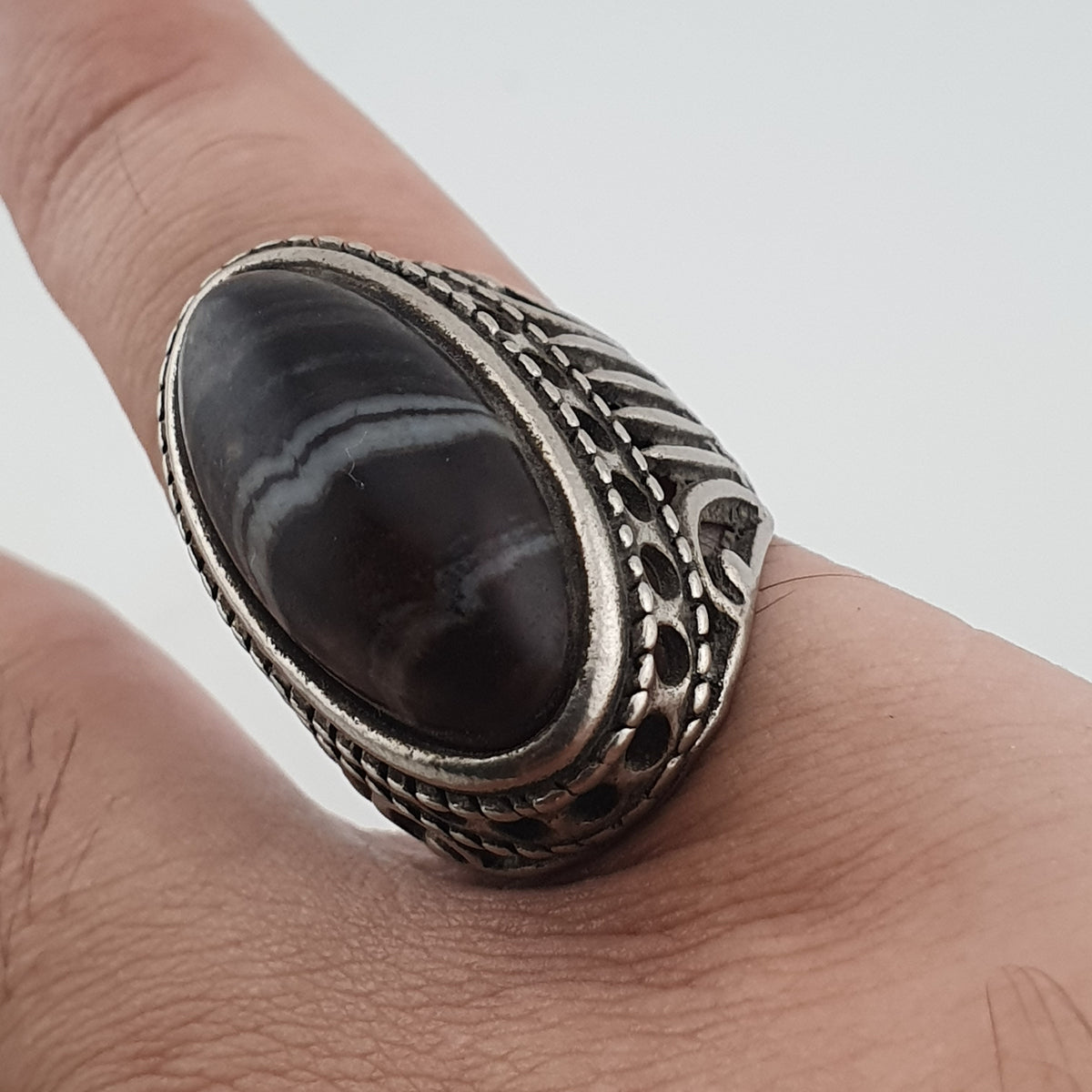 Antique Inspired Brass Ring with Glass Cabochon