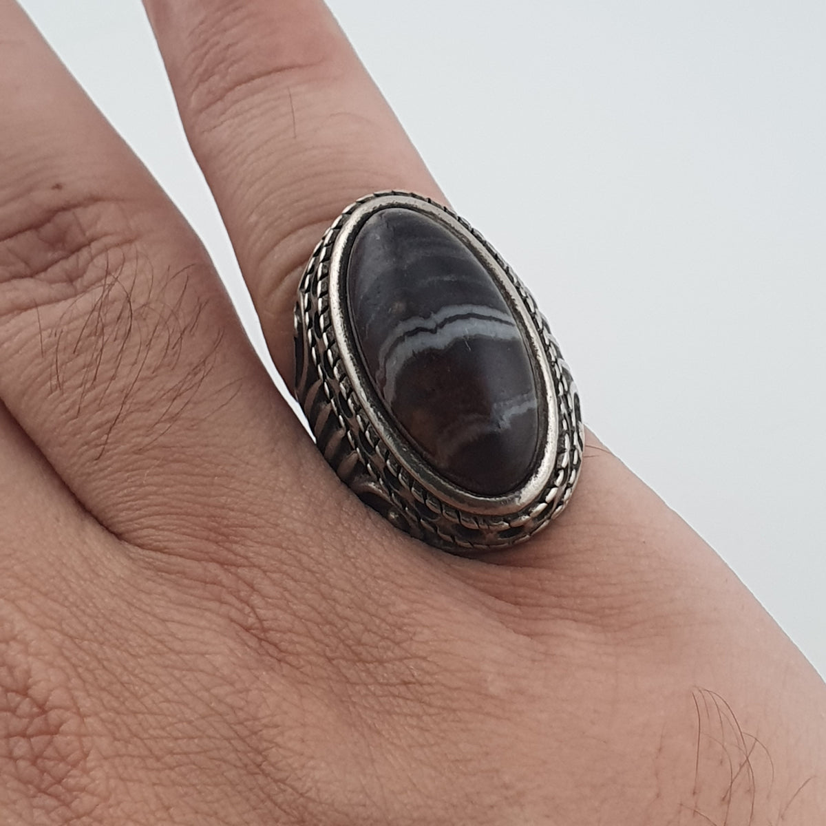 Antique Inspired Brass Ring with Glass Cabochon