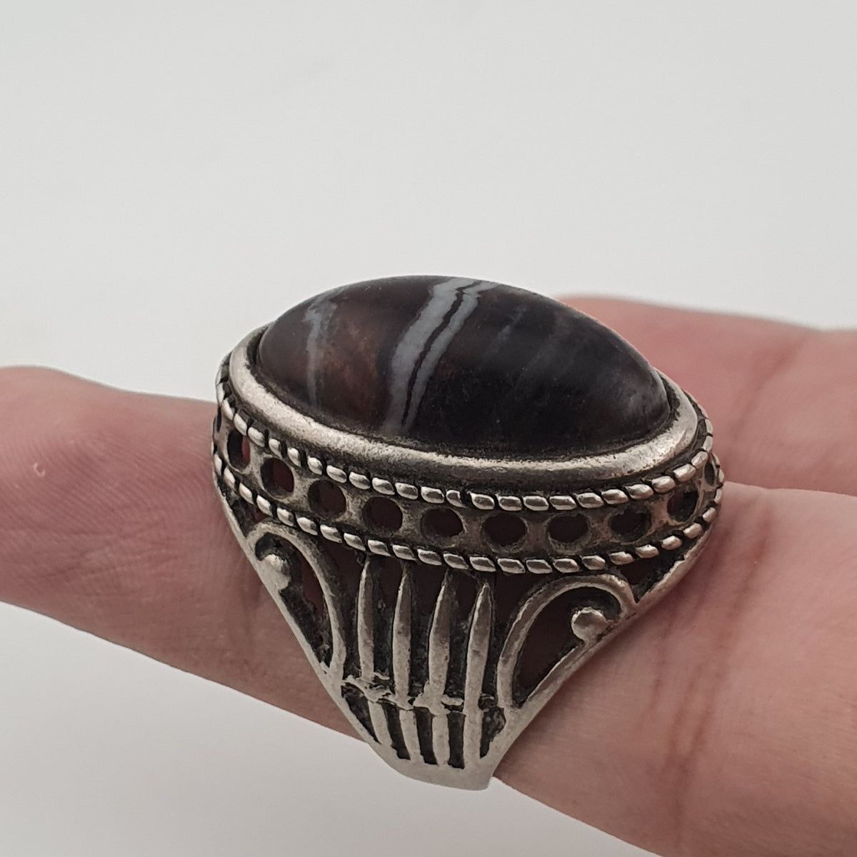 Antique Inspired Brass Ring with Glass Cabochon