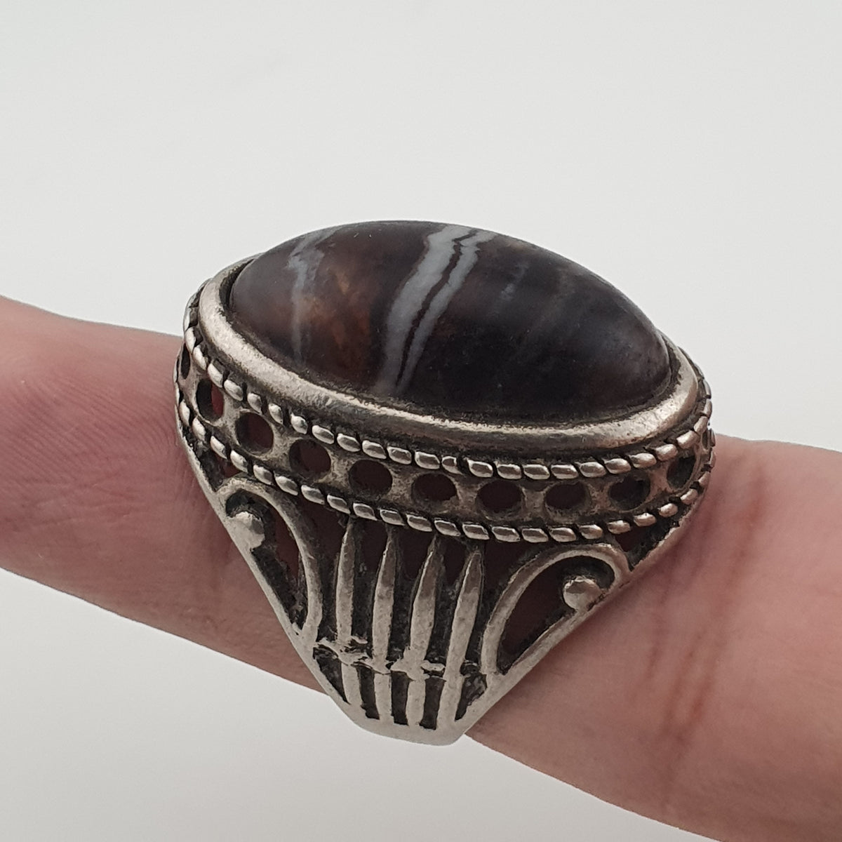 Antique Inspired Brass Ring with Glass Cabochon