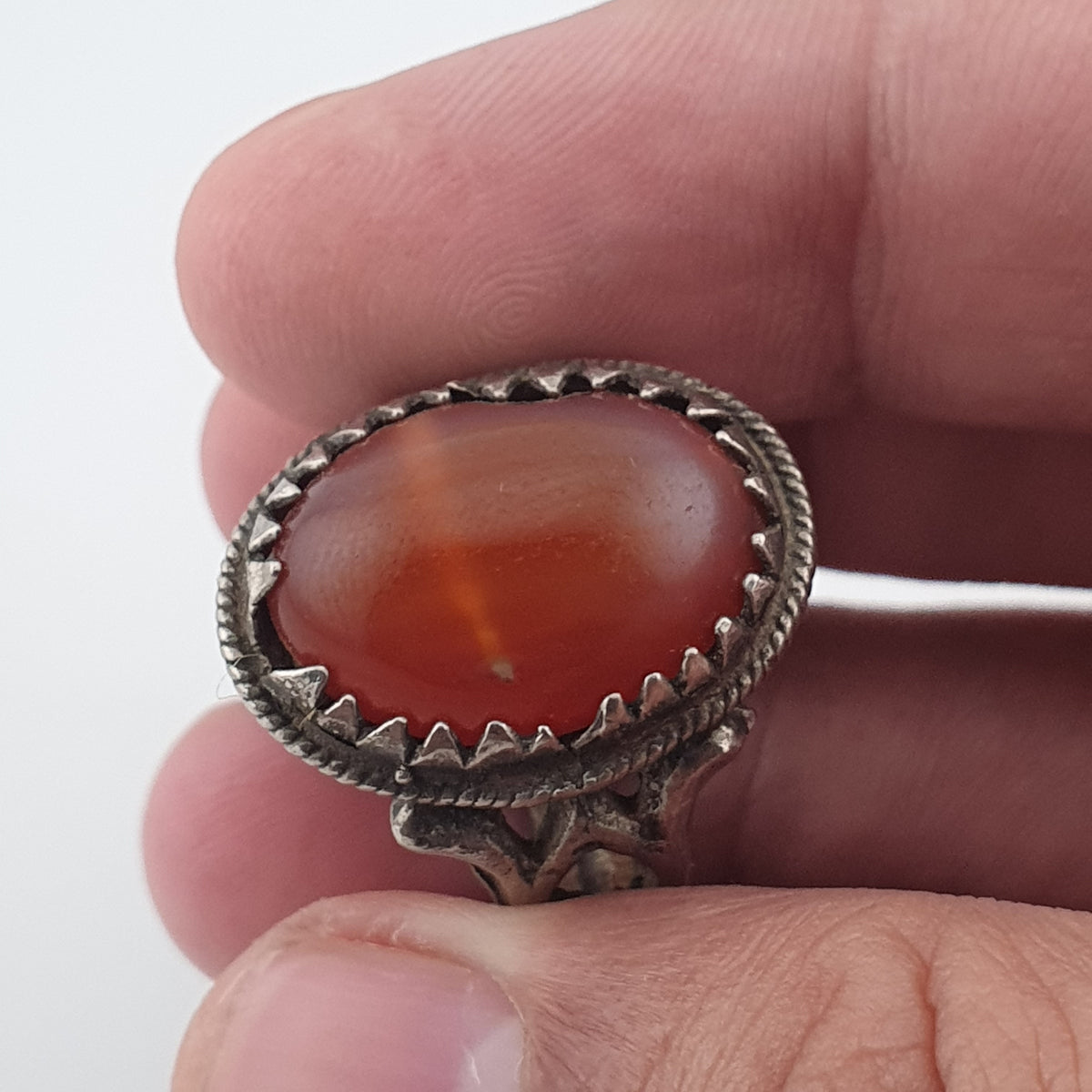 Vintage Handmade Brass Ring with agate Stone