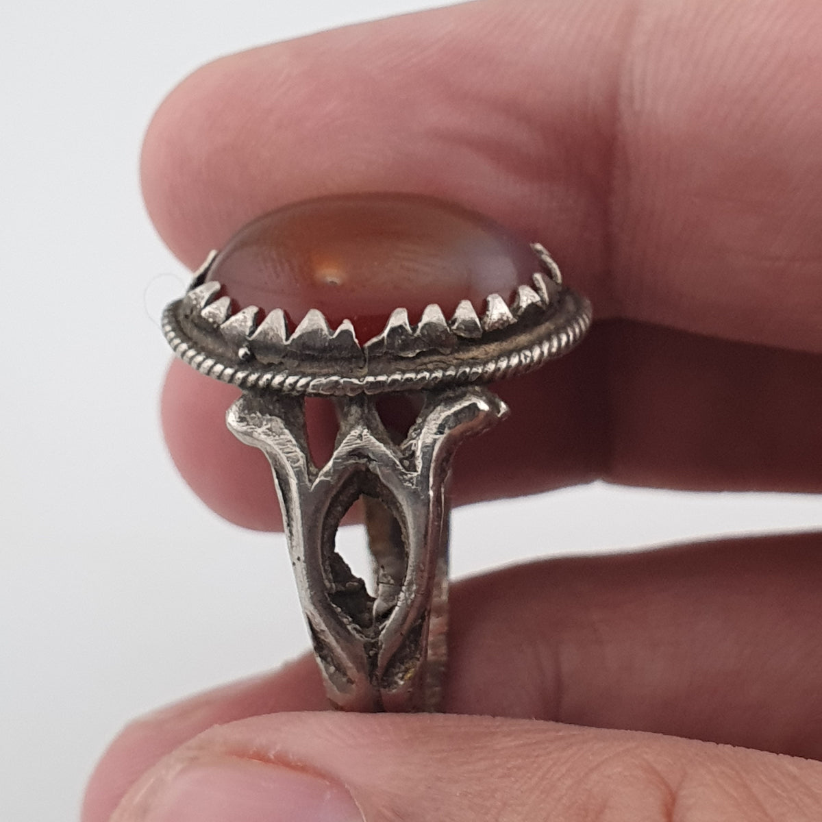 Vintage Handmade Brass Ring with agate Stone
