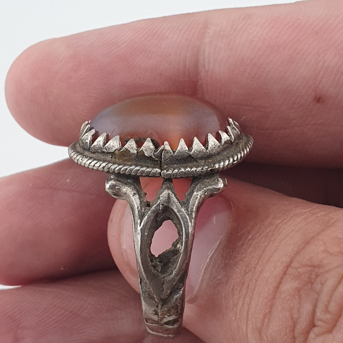 Vintage Handmade Brass Ring with agate Stone