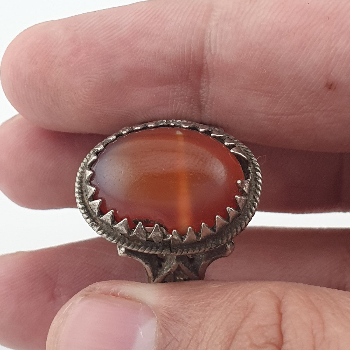 Vintage Handmade Brass Ring with agate Stone