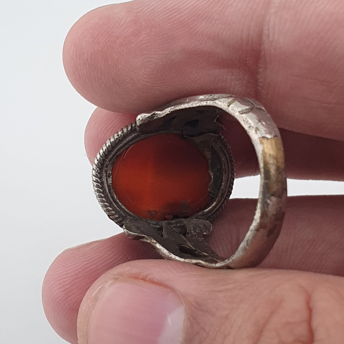 Vintage Handmade Brass Ring with agate Stone