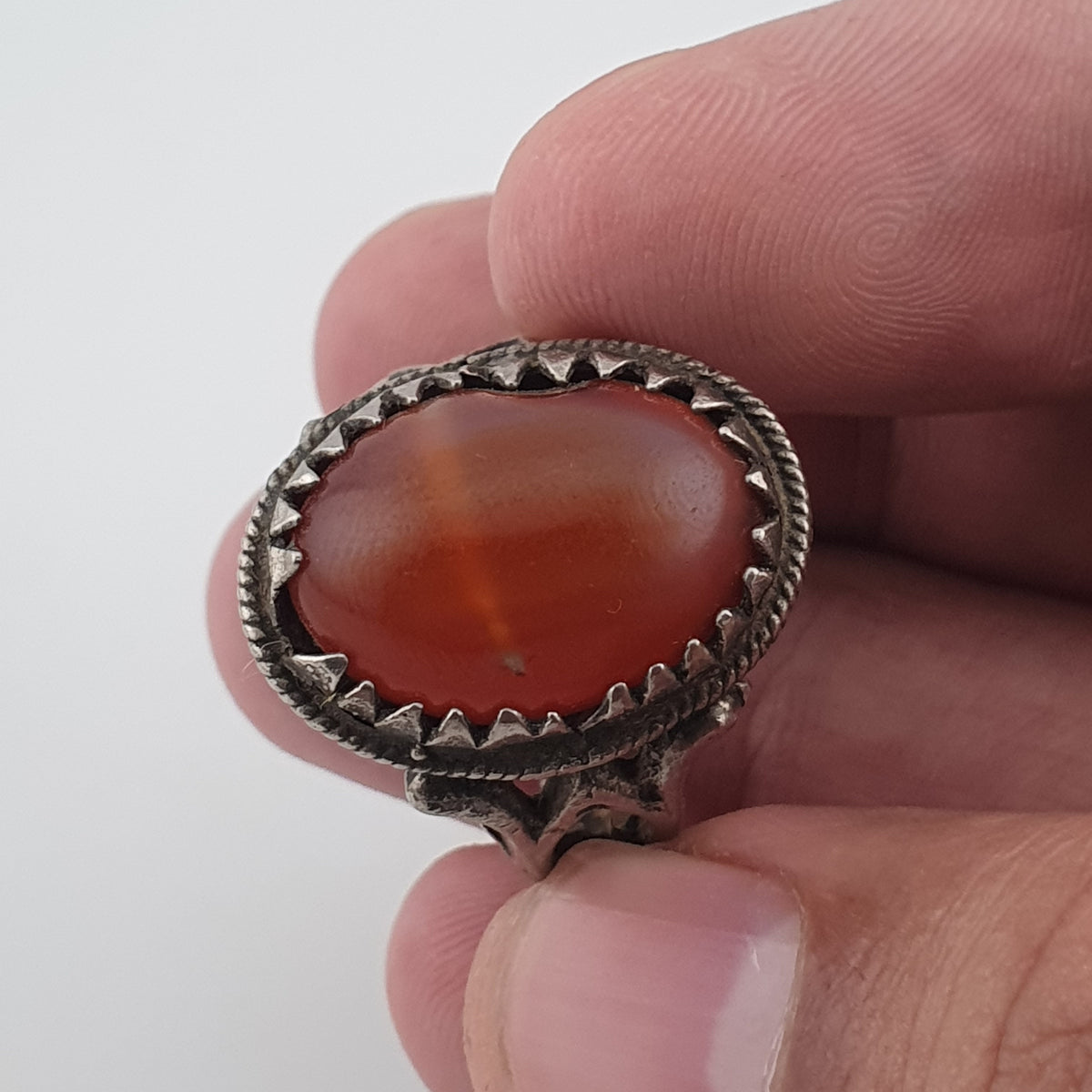 Vintage Handmade Brass Ring with agate Stone