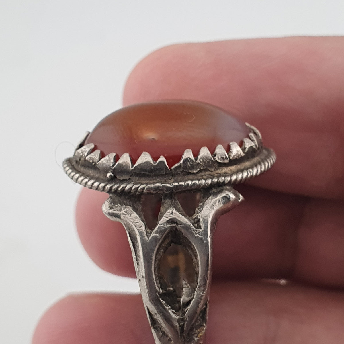 Vintage Handmade Brass Ring with agate Stone