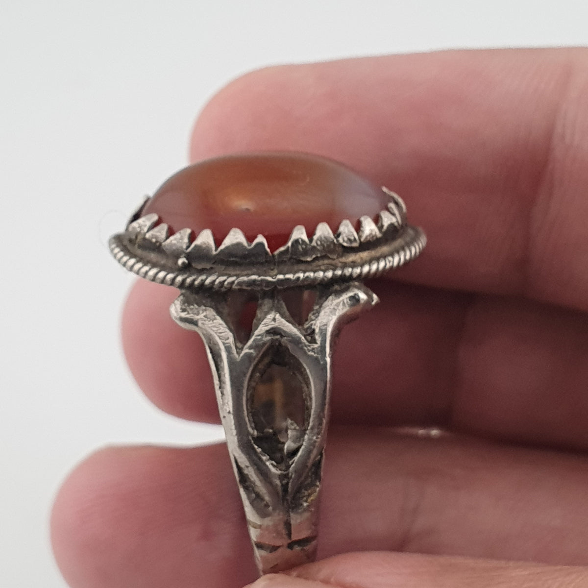 Vintage Handmade Brass Ring with agate Stone