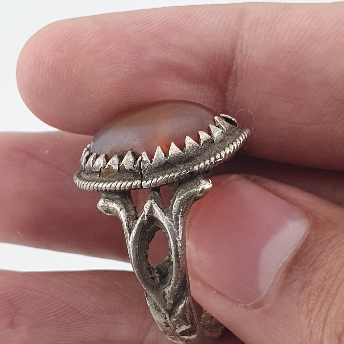 Vintage Handmade Brass Ring with agate Stone