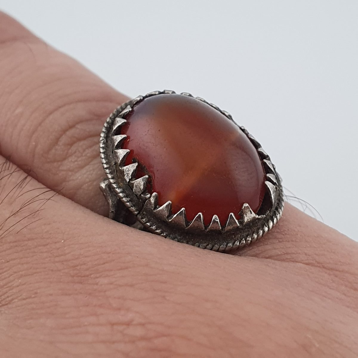 Vintage Handmade Brass Ring with agate Stone