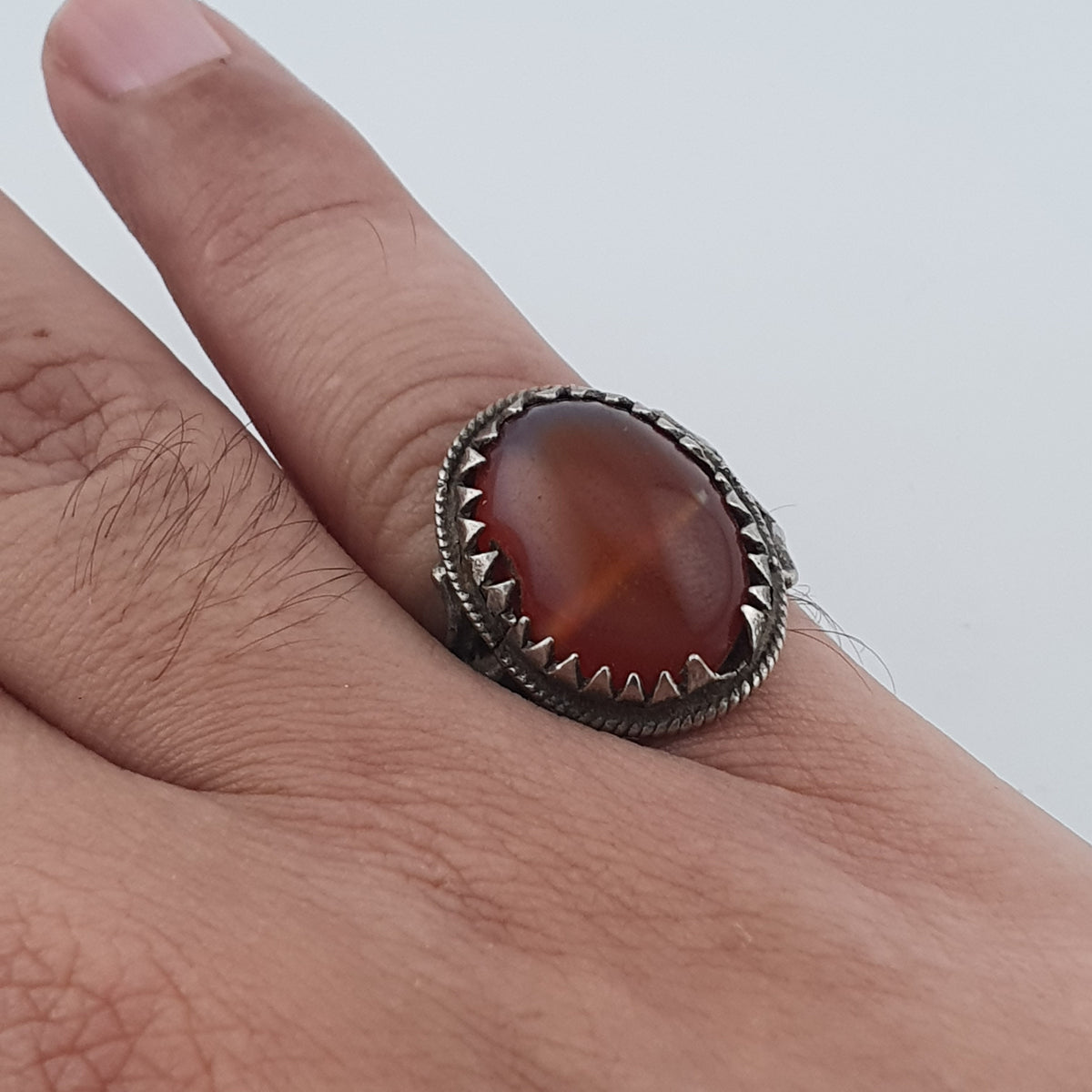 Vintage Handmade Brass Ring with agate Stone