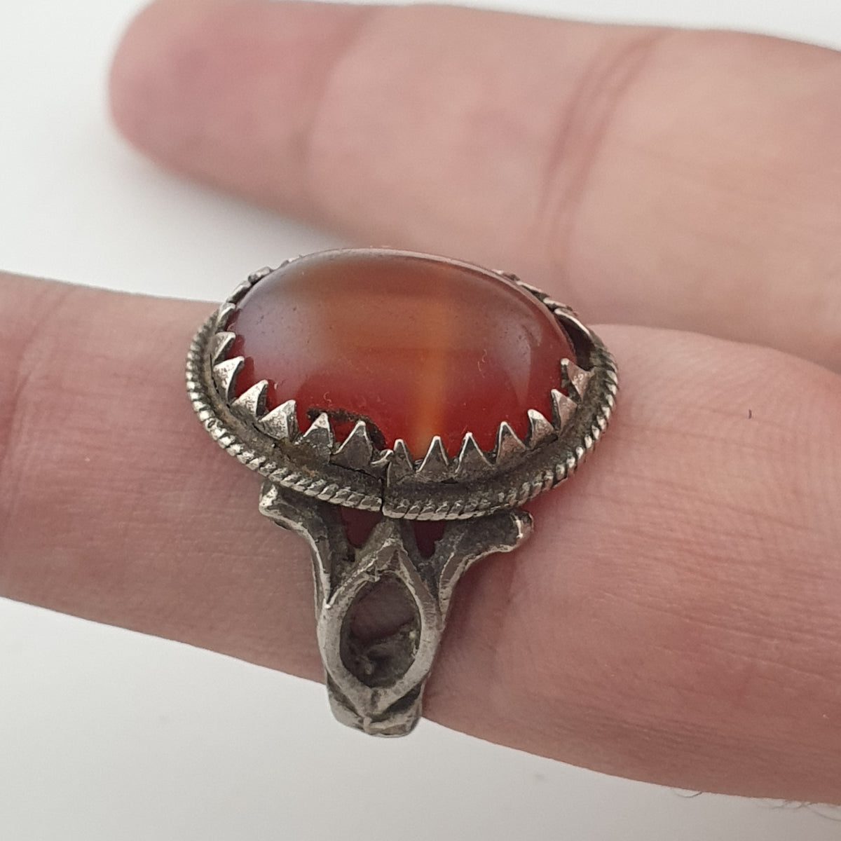 Vintage Handmade Brass Ring with agate Stone
