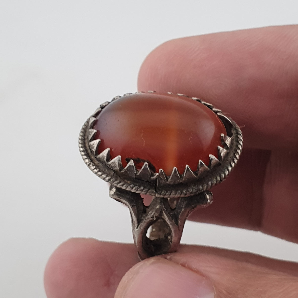 Vintage Handmade Brass Ring with agate Stone