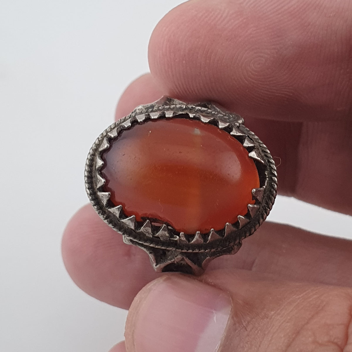 Vintage Handmade Brass Ring with agate Stone