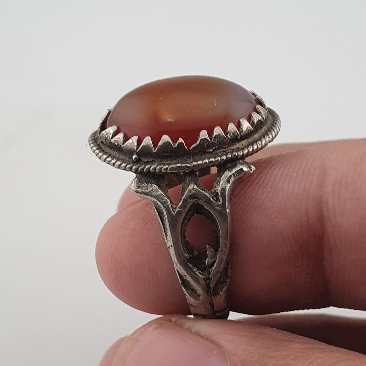 Vintage Handmade Brass Ring with agate Stone